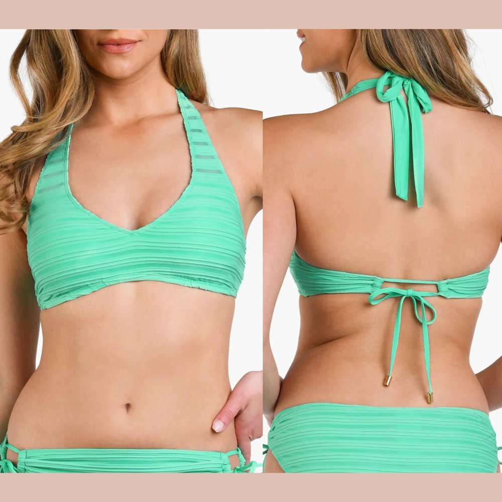 NEW $87 La Blanca [ 4 ] Fluid Lines Halter Tall Bikini Top Seafoam‎ Green #U1495